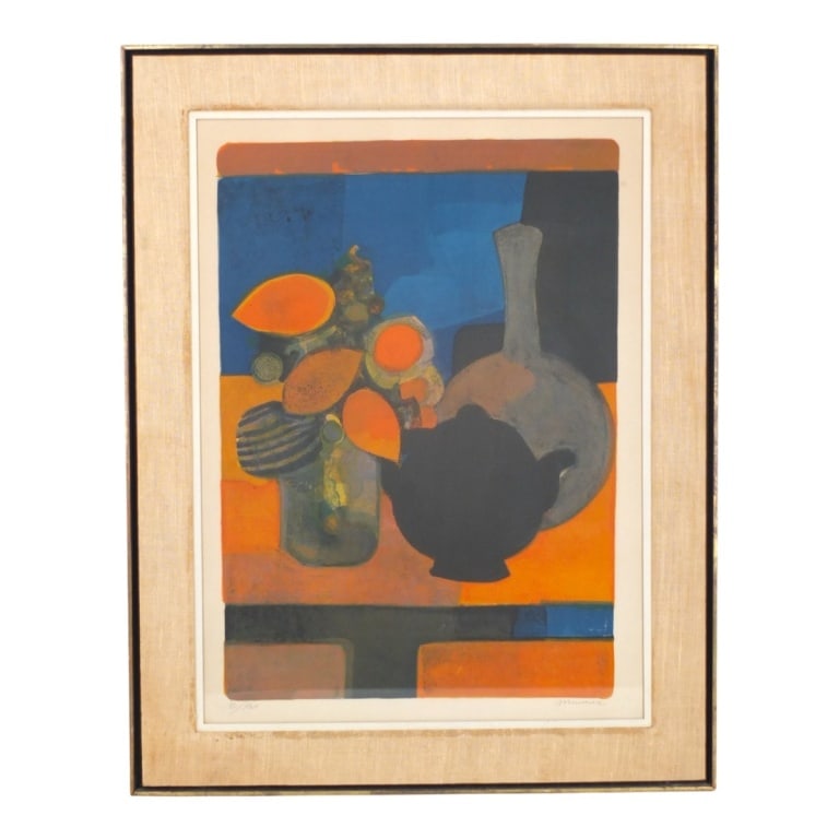 Andre Minaux Lithograph "Theiere Noir", Signed: Andre Minaux, French (1923-1986) Lithograph "Theiere Noir". Pencil signed and numbered 92/160. Framed, matted and presented under glass. Measures 28" x 20-1/2" (sight), frame measures 34-7/8" x 27-1/2