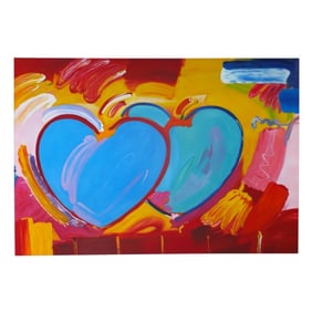 LARGE Peter Max Mixed Media "Two Hearts As One"