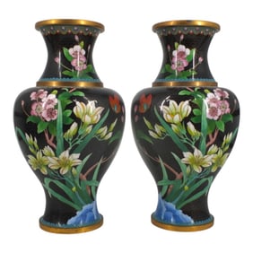 Pair Chinese Jingfa Cloisonne Vases