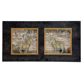 Framed Chinese Bronze Tang Style Horse Sculptures