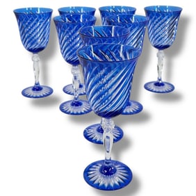 8 Cristal D'arques "Valse" Cobalt Water Goblets