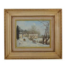 Modern Oil/Board "Winter Landscape" Signed