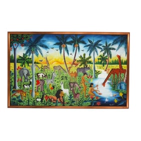 Large Haitian Oil/Canvas "Jungle Scene" Raynold