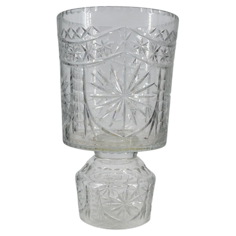 HUGE Vintage Cut Glass Footed Vase (1 of 3)