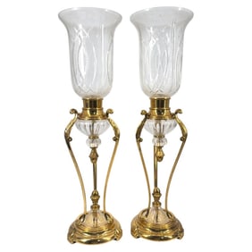 Pair Decorative Crafts Inc Brass Hurricane Lamps