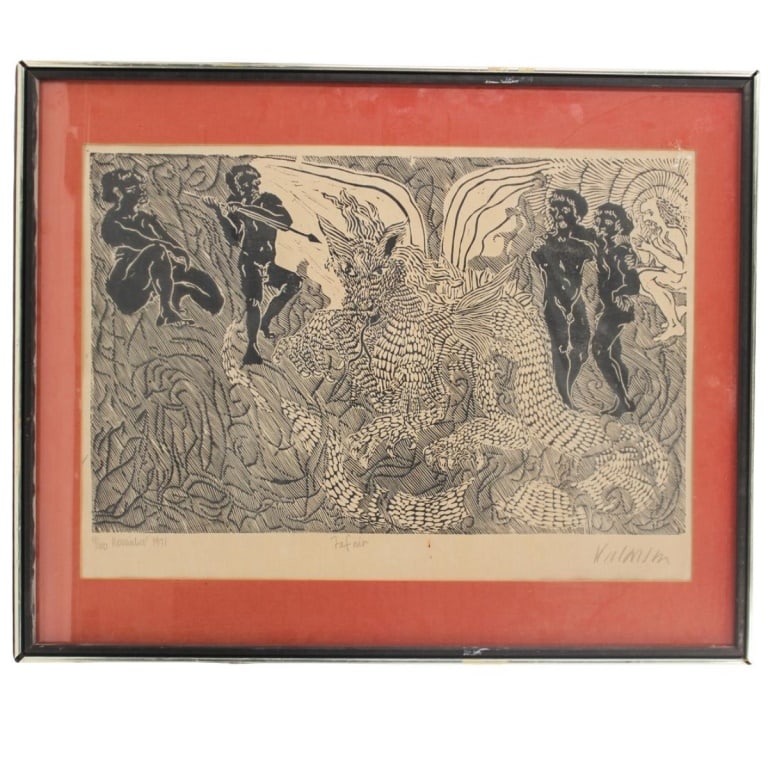 Viacheslav Vasilevich Kalinin (Born 1939): Viacheslav Vasilevich Kalinin (Born 1939) Lithograph on Paper "Zafnir" Signed and Numbered 9 of 100. Sight measures18-1/4" x 25-3/4". Frame measures 25-1/8" x 31-1/8". Condition: Toning and light foxi