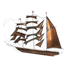 Modernist Jere Style Brass "Ship" Wall Sculpture