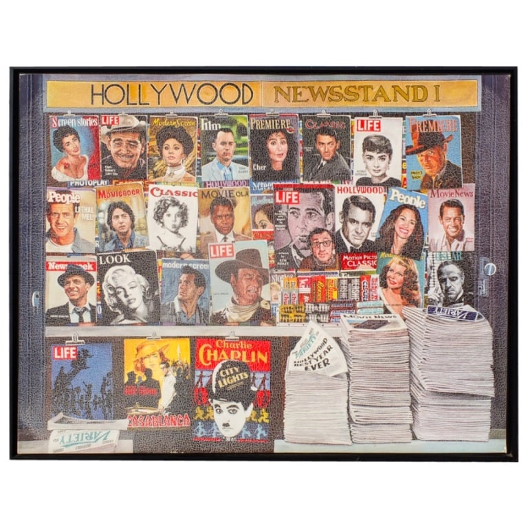 Ken Keeley, American (Born 1934): Ken Keeley, American (Born 1934) Giclee on Canvas "Holiday News Stand I" Signed and numbered 56 of 375 on the reverse side. Sight measures 32" x 41". Frame measures 33-1/8" x 42-1/2". Condition: Good 