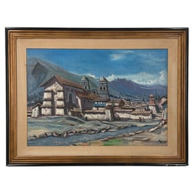 Aguayo Peruvian Oil on Board "Mountain Village"
