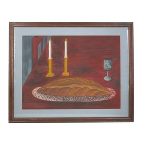 Judaica Watercolor "Shabbat" Signed Grossman