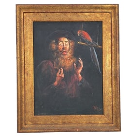 Manner of Rembrandt Oil/Canvas "Rabbi and Parrot"