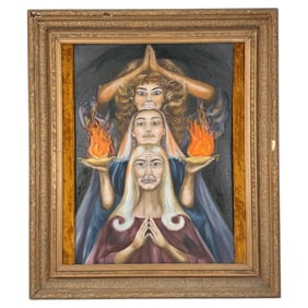 Vintage Oil on Canvas Board "Triple Goddess"