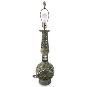 Large Chinese Archaic Style Bronze Lamp