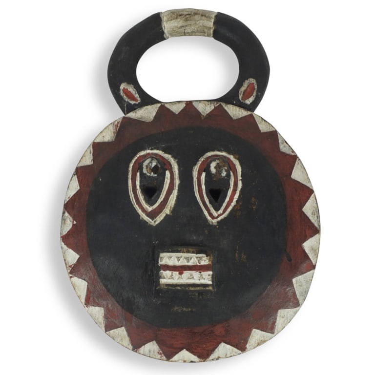 African Ivory Coast Mask: African Ivory Coast Hand Painted Wood Carved Ceremonial Mask. Measures 18" x 12-1/2". Condition: Good Condition. Estimate 50 - 150 Domestic shipping Third Party