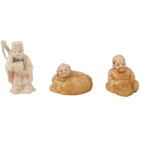 Grouping of Antique Japanese Netsuke Figurines
