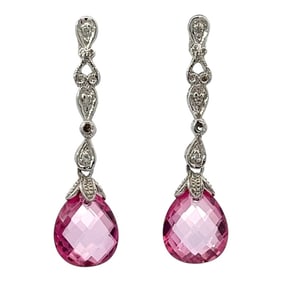 Pair of 14K White Gold & Pink Topaz Earrings