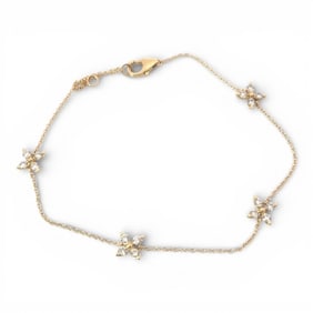 14K Yellow Gold & Diamond Leaf Bracelet