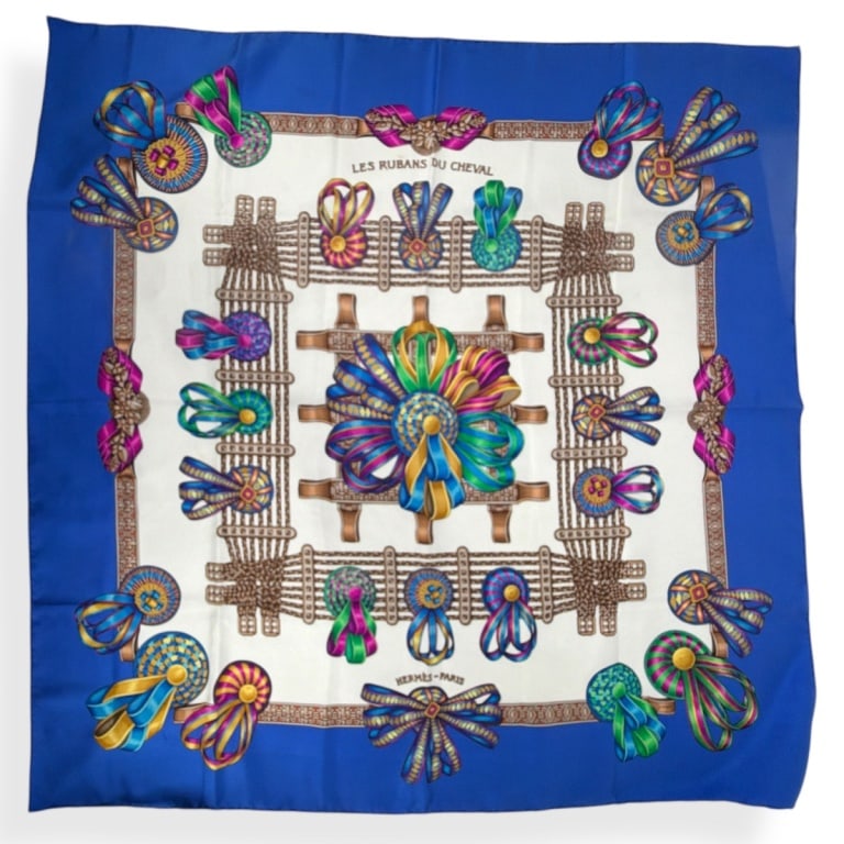 Hermes Blue "Les Rubans du Cheval" Silk Scarf (1 of 4)