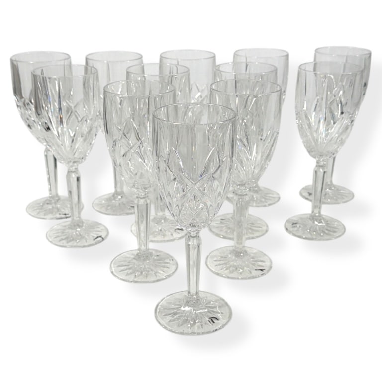 12 Marquis by Waterford Brookside Water Goblets: 12 Marquis by Waterford Brookside Water Goblets. Signed appropriately. Measures 8-1/2" H. Condition: Good condition with no chips or cracks. Estimate 100 - 300 Domestic shipping Third Party
