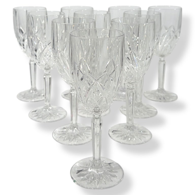 10 Marquis by Waterford Brookside Wine Glasses: 10 Marquis by Waterford Brookside Wine Glasses. Signed appropriately. Measures 7-7/8" H. Condition: Good condition with no chips or cracks. Estimate 100 - 300 Domestic shipping Third Party