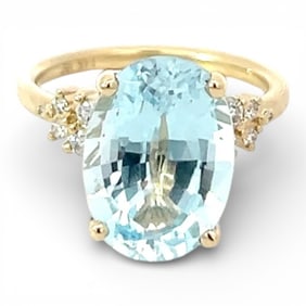 Vintage 14K Diamond & Aquamarine Ring