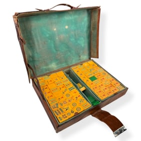 Antique Bakelite Mah Jong Set with Lacquer Rails