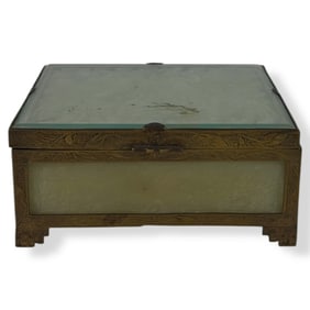 Chinese Republic White Jade & Brass Dresser Box