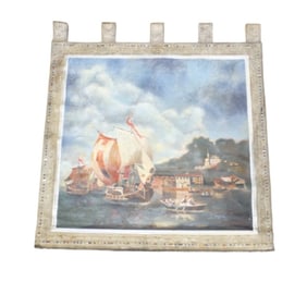 LARGE Hanging Oil on Canvas "Galleons" Signed