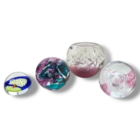 4 Art Glass Paperweights Including Caithness