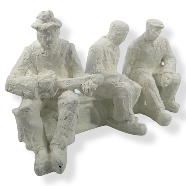 after George Segal Plaster Sculpture, 3 Seated Men: after: George Segal, American (1924-2000) Plaster Sculpture "3 Seated Men". Unsigned. Measures 11" H x 19"L x 7". Condition: Good condition. Estimate 500 - 800 Domestic shipping Third Party