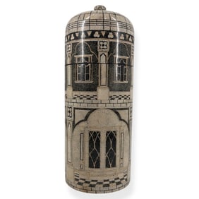 Fornasetti Style Faux Mosaic Pillar Canister