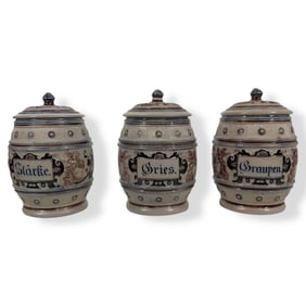3 Vintage German Salt Glaze Stoneware Canisters