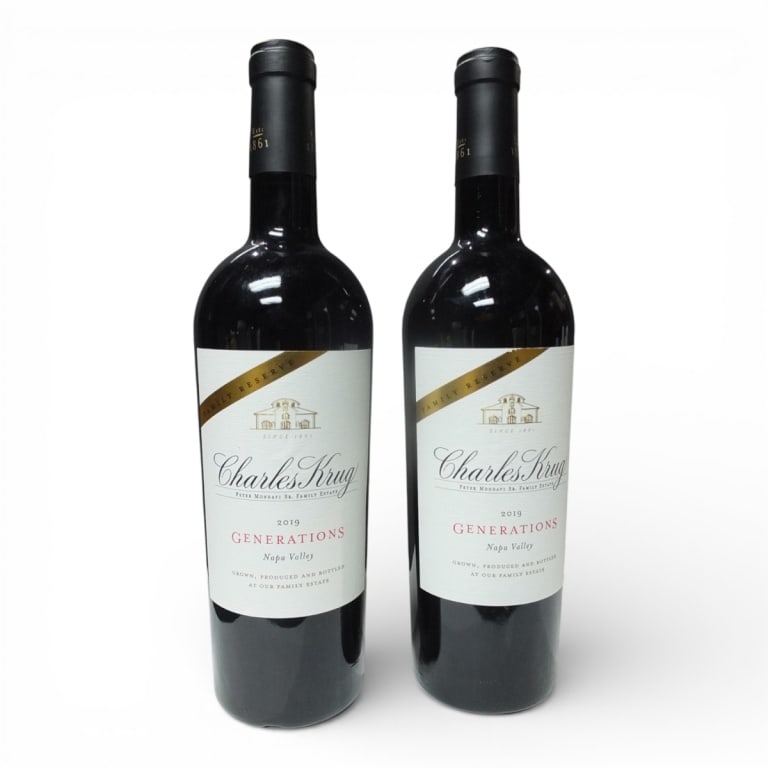 (2) Charles Krug 2019 Napa Cabernet Sauvignon: (2) Charles Krug 2019 Generations Napa Valley Cabernet Sauvignon, 750ml Bottles. Offered from a South Florida Private Collection. Bidders are purchasing the bottle and its historically significant, un