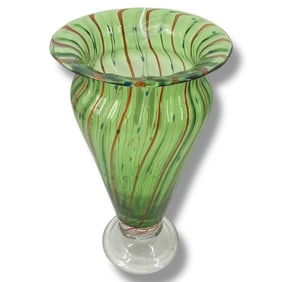 Vintage Tall Murano Green Swirl Art Glass Vase
