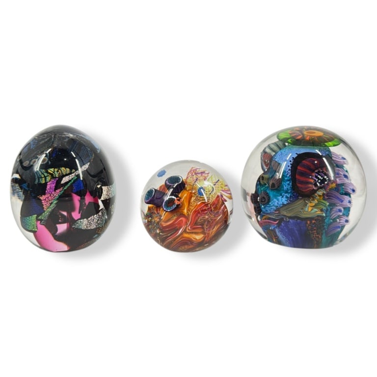 3 Contemporary Signed Art Glass Paperweights (1 of 3)