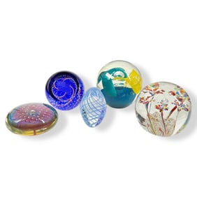 5 Contemporary Art Glass Paperweights