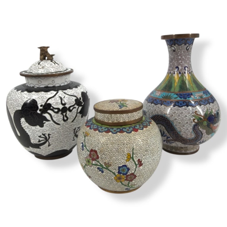 3 Chinese Republic Cloisonne Vase & Boxes (1 of 3)