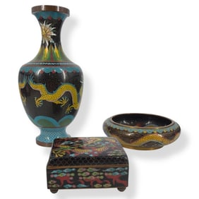 3 Chinese Republic Dragon Cloisonne Tablewares