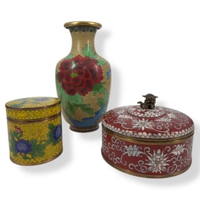 3 Chinese Republic Dragon Cloisonne Tablewares