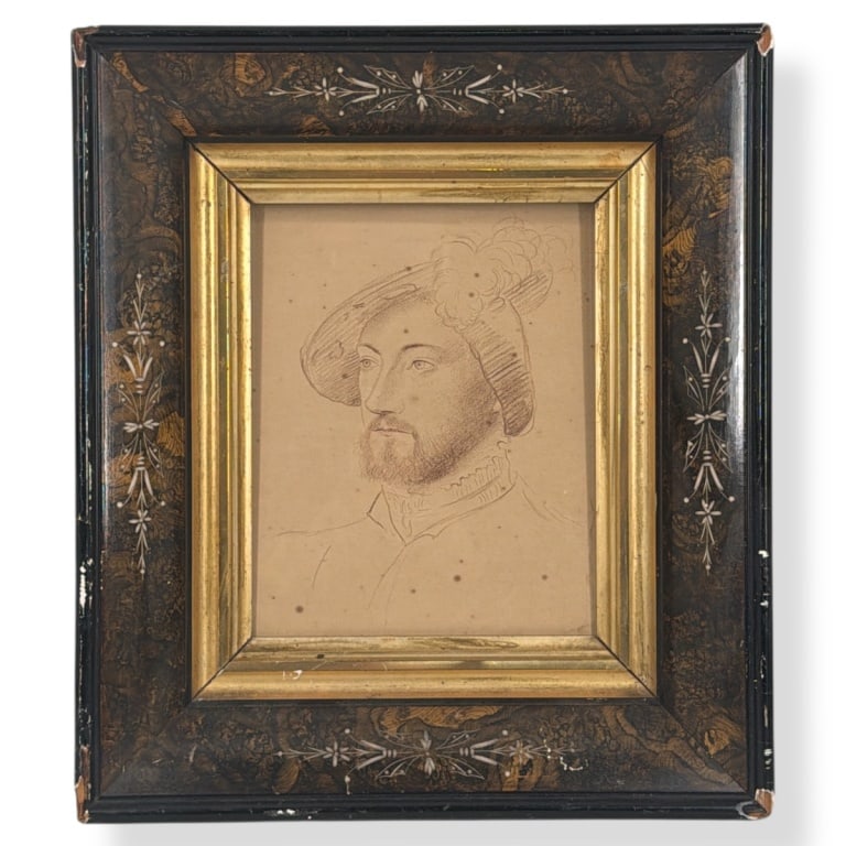 Antique Pencil Sketch "Henry VIII" Victorian Frame (1 of 4)