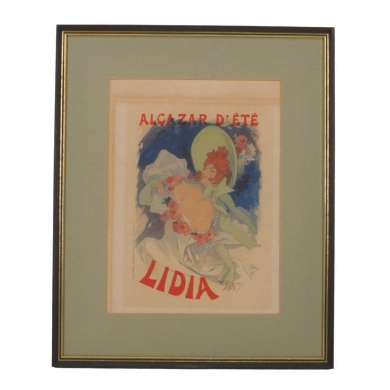 Jules Cheret Color Lithograph "Lida Alcazar D'ete": Jules Cheret French, 1836-1932 Aux Buttes Chaumont, 1898 Color lithograph, signed in plate Printed by Imprimerie Chaix from the Les Maitres de l'Affiche series. Framed, matted and presented under glas