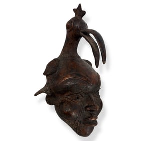 Vintage West African Bronze Mblo Bird Mask