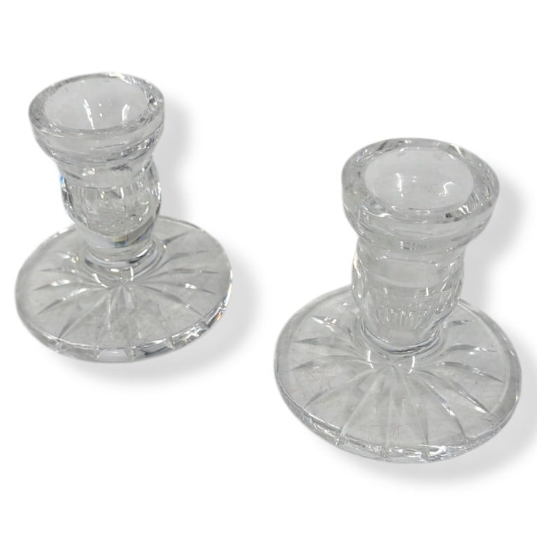 Pair Marquis by Waterford Brookside Candle Holders: Pair Marquis by Waterford Brookside Candle Holders. Signed appropriately. Measures 3-1/4" H. Condition: Good condition with no chips or cracks. Estimate 50 - 100 Domestic shipping Third Party