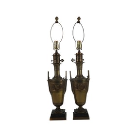 Pair Vintage Neoclassical Bronze Urns As Lamps