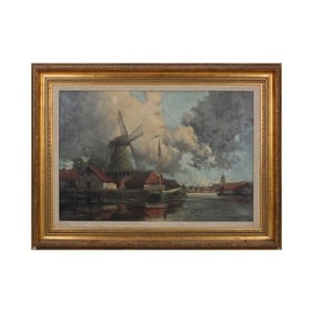 E. Van Staaten (Koekkoek) Oil/Canvas Dutch Harbor