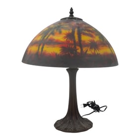 Antique Handel Style Reverse Painted Lamp "Palms"