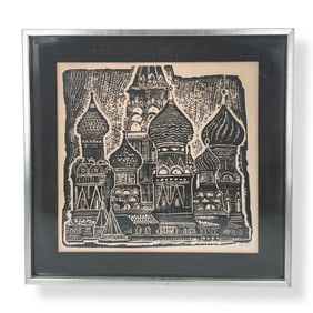 Vintage Wood Block Print "Moscow"