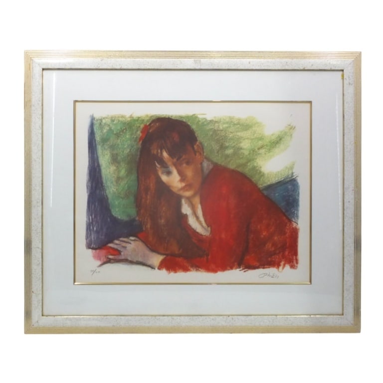 Robert Philipp Signed Color Lithograph "Gazing": Robert Philipp, American (1895-1981) Color Lithograph "Gazing". Pencil signed and numbered 78/100 in lower margin. Framed, matted and presented under glass screen. This piece has not been examined out
