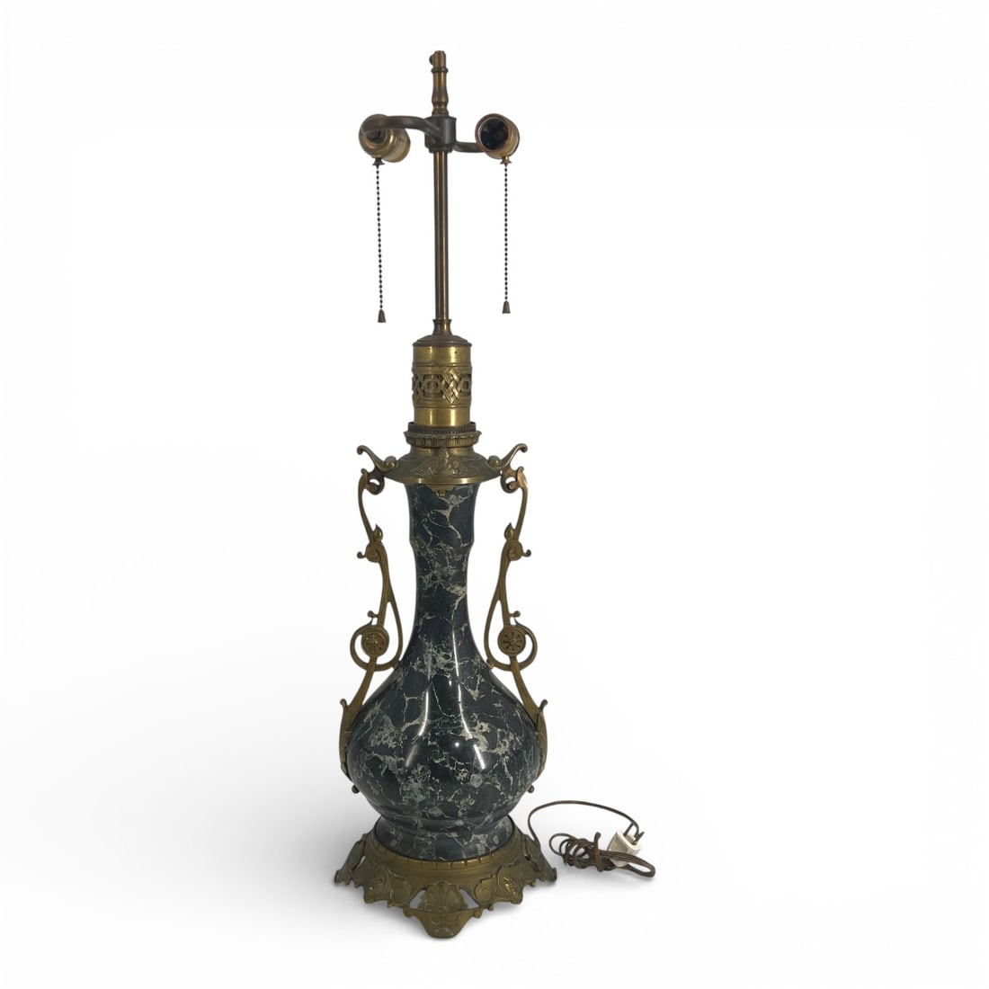 19C French Empire Style Marble & Bronze Lamp: 19C French Empire Style Marble & Gilt Bronze Urn Lamp. Unsigned. Measures 30" H x 7-1/2" W.