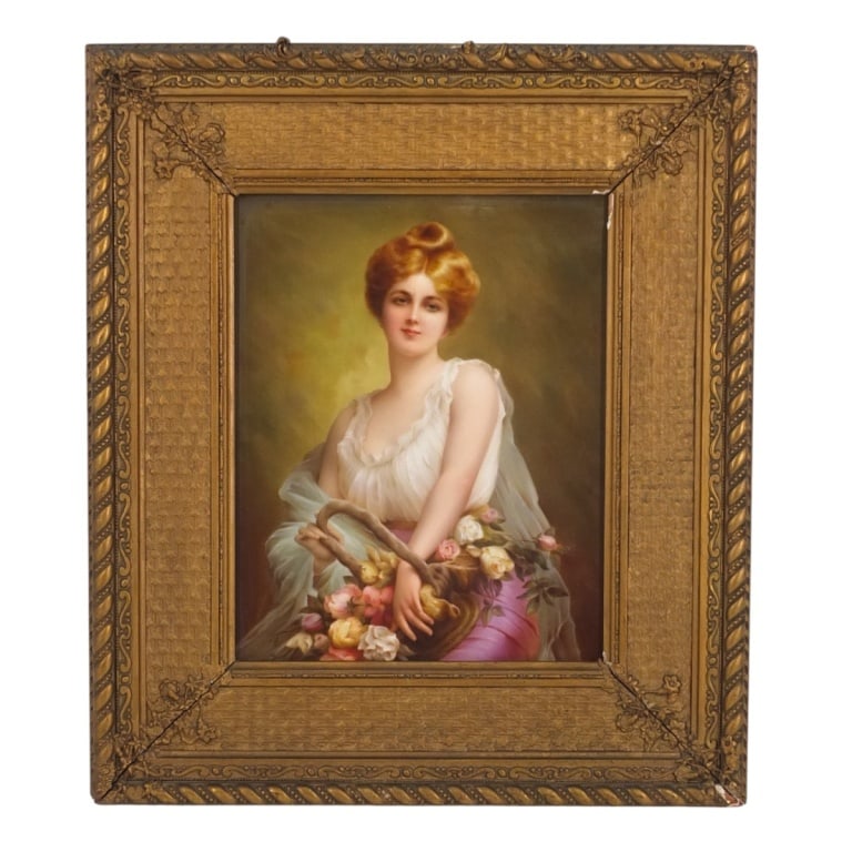 KPM Painted Plaque "Beauty with Roses" Signed Vogt (1 of 4)